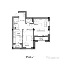 КД Park Residents — 2-ком 75,6 м² (от 54 432 000 тг)