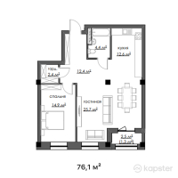 КД Park Residents — 2-ком 76,1 м² (от 54 792 000 тг)