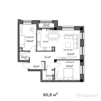 КД Park Residents — 3-ком 80,8 м² (от 58 176 000 тг)