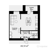 ЖК Madrid — 1-ком 42,1 м² (от 18 111 600 тг)
