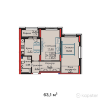 ЖК ULY DALA PARK | LIFE — 2-ком 63,1 м² (от 26 186 500 тг)