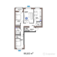 ЖК IZBASSAR — 3-ком 90,8 м² (от 43 411 960 тг)