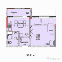 ЖК Aq Shanyraq — 1-ком 36,2 м² (от 10 863 000 тг)