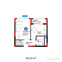 ЖК Arena Vista — 1-ком 35,2 м² (от 22 153 380 тг)