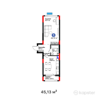 ЖК Arena Vista — 1-ком 45,1 м² (от 25 453 320 тг)