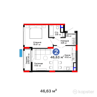 ЖК Arena Vista — 2-ком 46,6 м² (от 28 863 970 тг)