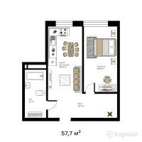 ЖК Noble House — 1-ком 57,7 м² (от 33 466 000 тг)