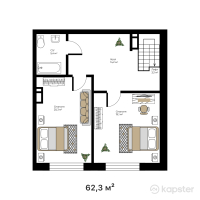 ЖК Noble House — 2-ком 62,3 м² (от 36 134 000 тг)