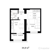 ЖК Dariya — 1-ком 34,9 м² (от 16 054 000 тг)