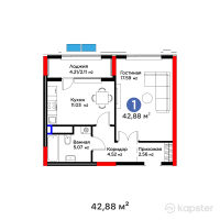 ЖК Asyl Zaman — 1-ком 42,9 м² (от 27 786 240 тг)
