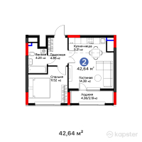 ЖК Asyl Zaman — 2-ком 42,6 м² (от 28 398 240 тг)