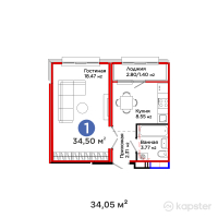 ЖК UIA. SUNQAR — 1-ком 34,1 м² (от 17 284 500 тг)