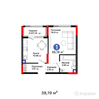 ЖК GreenLine. Garden — 1-ком 38,2 м² (от 27 840 510 тг)