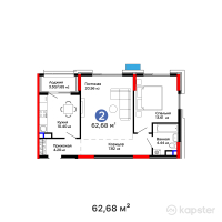 ЖК GreenLine. Garden — 2-ком 62,7 м² (от 44 565 480 тг)