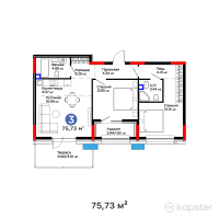 ЖК GreenLine. Garden — 3-ком 75,7 м² (от 48 542 930 тг)