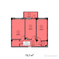 ЖК Parasat Residence — 2-ком 73,7 м² (от 28 743 000 тг)