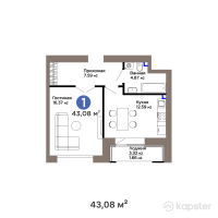ЖК GreenLine. Verda — 1-ком 43,1 м² (от 33 430 080 тг)
