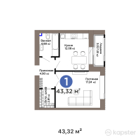 ЖК GreenLine. Verda — 1-ком 43,3 м² (от 40 330 920 тг)
