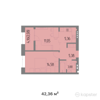 ЖК Анжерская 41Б — 1-ком 42,4 м² (от 13 978 800 тг)