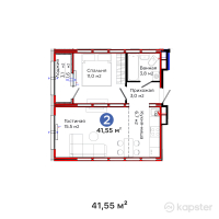 ЖК SPACE PLUS — 2-ком 41,6 м² (от 20 068 650 тг)