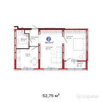 ЖК SPACE PLUS — 2-ком 52,8 м² (от 24 370 500 тг)