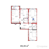ЖК SPACE PLUS — 3-ком 85,4 м² (от 32 859 750 тг)