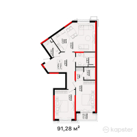 ЖК Kausar Riverside — 3-ком 91,3 м² (от 41 076 000 тг)