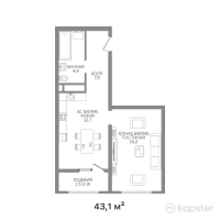 ЖК Auezov City PRO — 1-ком 43,1 м² (от 30 385 500 тг)