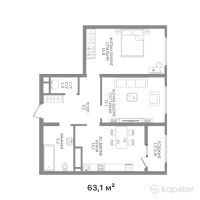 ЖК Auezov City PRO — 2-ком 63,1 м² (от 43 223 500 тг)