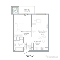 ЖК METROPOLE — 2-ком 58,7 м² (от 65 157 000 тг)