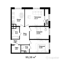 ЖК ASYL MURA — 3-ком 95,4 м² (от 62 187 760 тг)