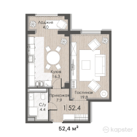 ЖК Central Park — 1-ком 52,4 м² (от 19 912 000 тг)