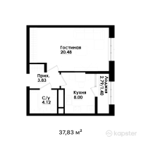 ЖК Berekeli — 1-ком 37,8 м² (от 20 617 350 тг)