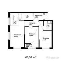 ЖК Berekeli — 3-ком 68,5 м² (от 37 354 300 тг)