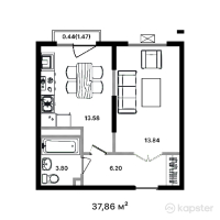 ЖК Orleu Park — 1-ком 37,9 м² (от 13 932 480 тг)