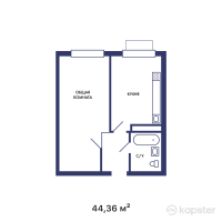 ЖК AURA — 1-ком 44,4 м² (от 15 526 000 тг)