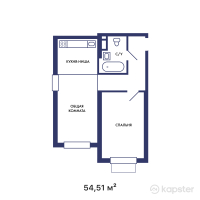ЖК AURA — 2-ком 54,5 м² (от 20 441 250 тг)