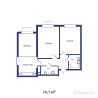 ЖК AURA — 3-ком 74,1 м² (от 25 935 000 тг)