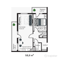 ЖK MONO Residence — 2-ком 58,6 м² (от 20 803 000 тг)