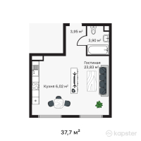 ЖK MONO Residence — 1-ком 37,7 м² (от 13 383 500 тг)