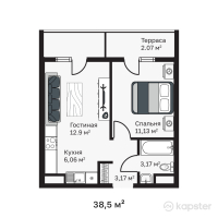 ЖK MONO Residence — 1-ком 38,5 м² (от 13 667 500 тг)