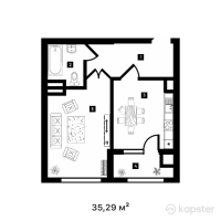 ЖК Алпамыс — 1-ком 35,3 м² (от 15 527 600 тг)