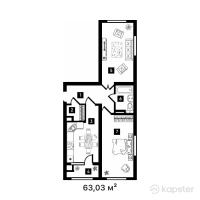 ЖК Алпамыс — 2-ком 63 м² (от 25 212 000 тг)