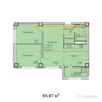 ЖК Ameli Plaza — 2-ком 65,9 м² (от 46 109 000 тг)