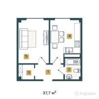 ЖК Tarlan — 1-ком 37,7 м² (от 12 441 000 тг)