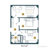 ЖК Tarlan — 2-ком 51,1 м² (от 16 352 000 тг)