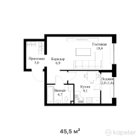 ЖК Qaharman — 1-ком 45,5 м² (от 22 977 500 тг)