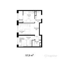 ЖК Qaharman — 3-ком 57,9 м² (от 29 239 500 тг)