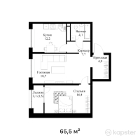 ЖК Qaharman — 3-ком 65,5 м² (от 33 077 500 тг)