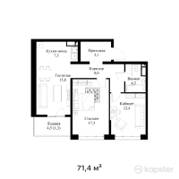 ЖК Qaharman — 3-ком 71,4 м² (от 36 057 000 тг)